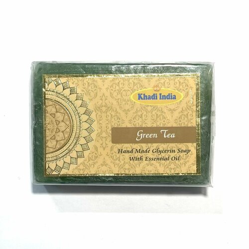 GREEN TEA Hand Made Glycerin Soap With Essential Oil, Khadi India (Глицериновое мыло ручной работы зелёный ЧАЙ с эфирными маслами, Кхади Индия), 100 г.