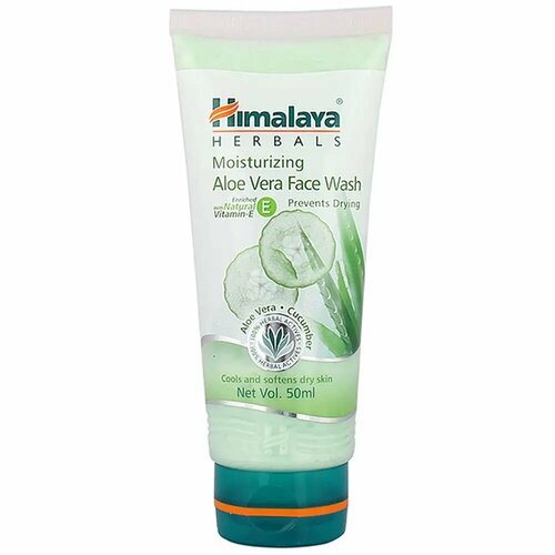 Moisturizing ALOE VERA FACE WASH, Himalaya (Увлажняющее средство для умывания С алоэ (алое) вера - предотвращает высыхание, Хималайя), 50 мл. увлажняющий гель для умывания алое вера и огурец хималая moisturizing aloe vera face wash himalaya 100 мл