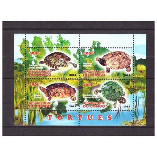 конго обезьяны фауна почтовые марки 2014 лист блок Почтовые марки Конго 2012 г. Фауна. Черепахи. Малый лист. MNH(**)