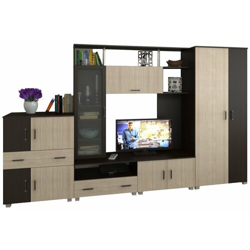 Стенка Флоат-6 из ЛДСП, венге и дуб сонома