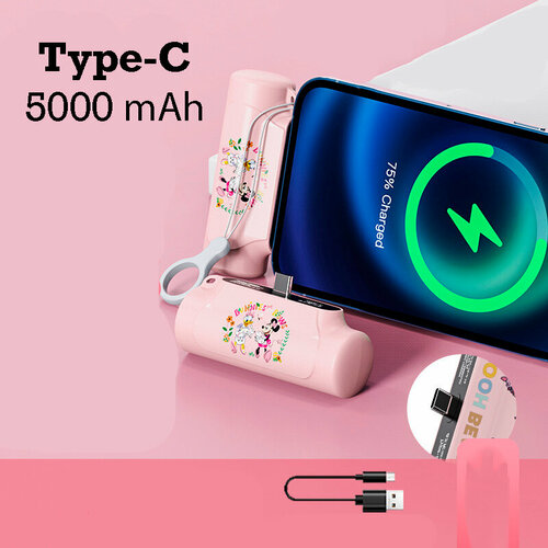 Внешний аккумулятор 5000 mAh Type-C, Powerbank Disney MINI (Розовый-Minnie)