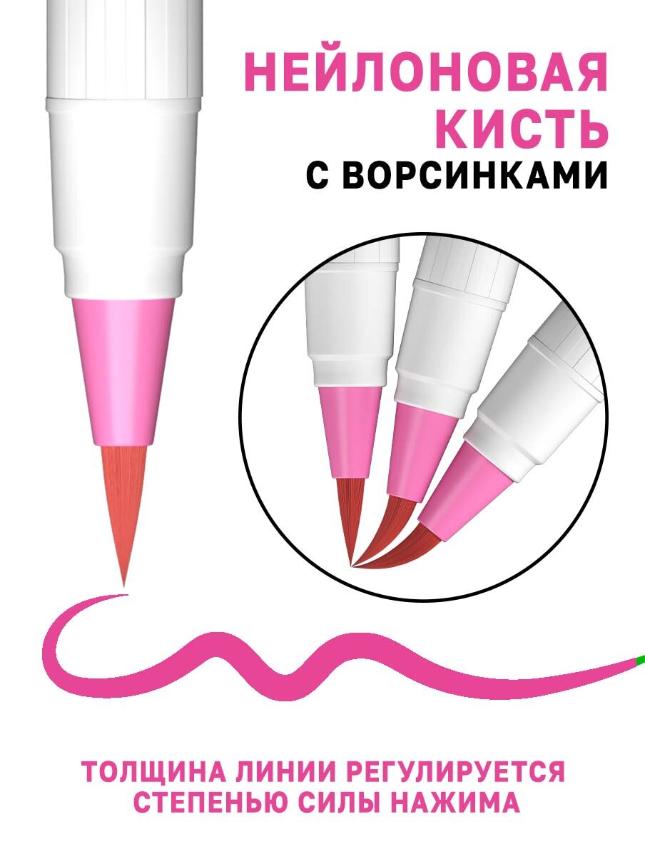 Акварельные маркеры DENKSY 48 цветов в белом корпусе корпусе и 4 кисти с резервуаром в пенале — фото 1