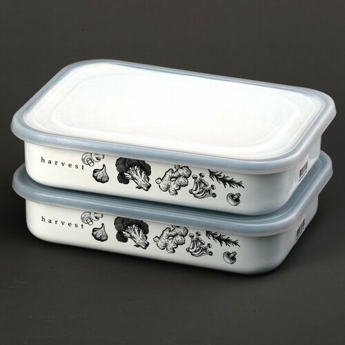 Лоток комплект 2 штуки, судок эмалированный 1,5 литра с рисунком для холодца, емкость для заливного