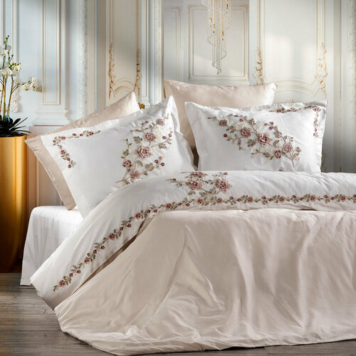 ZEBRA CASA Постельное белье Zebra casa сатин с вышивкой евро N168 AZUR capp/bordo