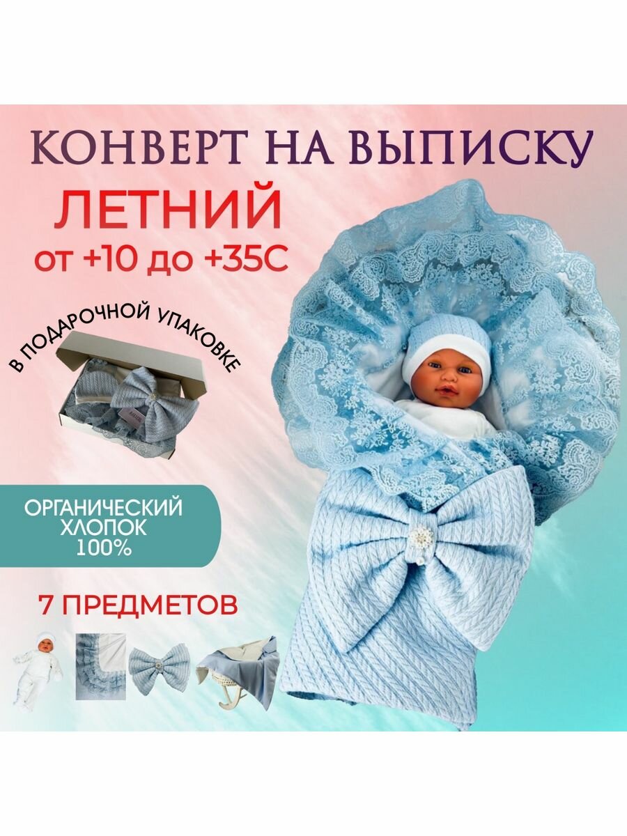 Конверт на выписку лето и одежда для новорожденного