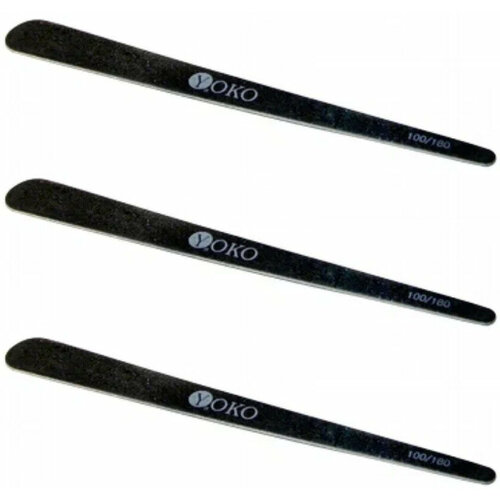 Пилка для ногтей YOKO, на деревянной основе, SBF 038 Р, 100/180, конус, черная, 3 шт
