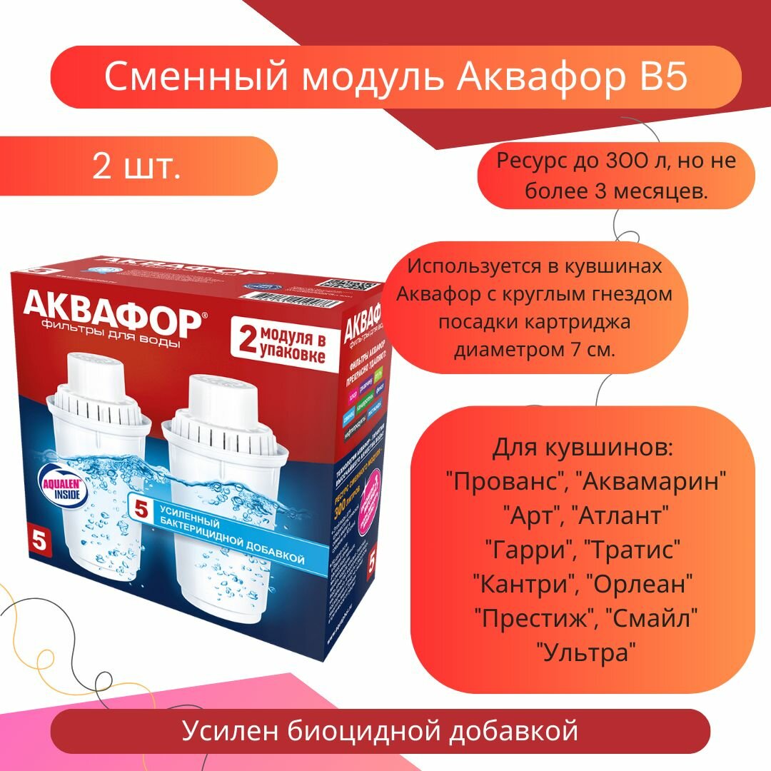 Комплект сменных картриджей Аквафор В5 (комплект 2 шт.) модули фильтрующие