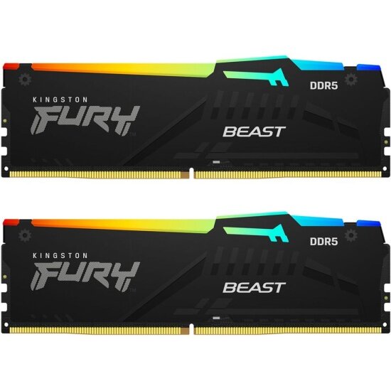 Оперативная память Kingston DDR5 64Gb(2х32Gb) 4800MHz pc-34800 FURY Beast Black RGB CL38 (KF548C38BBAK2-64)