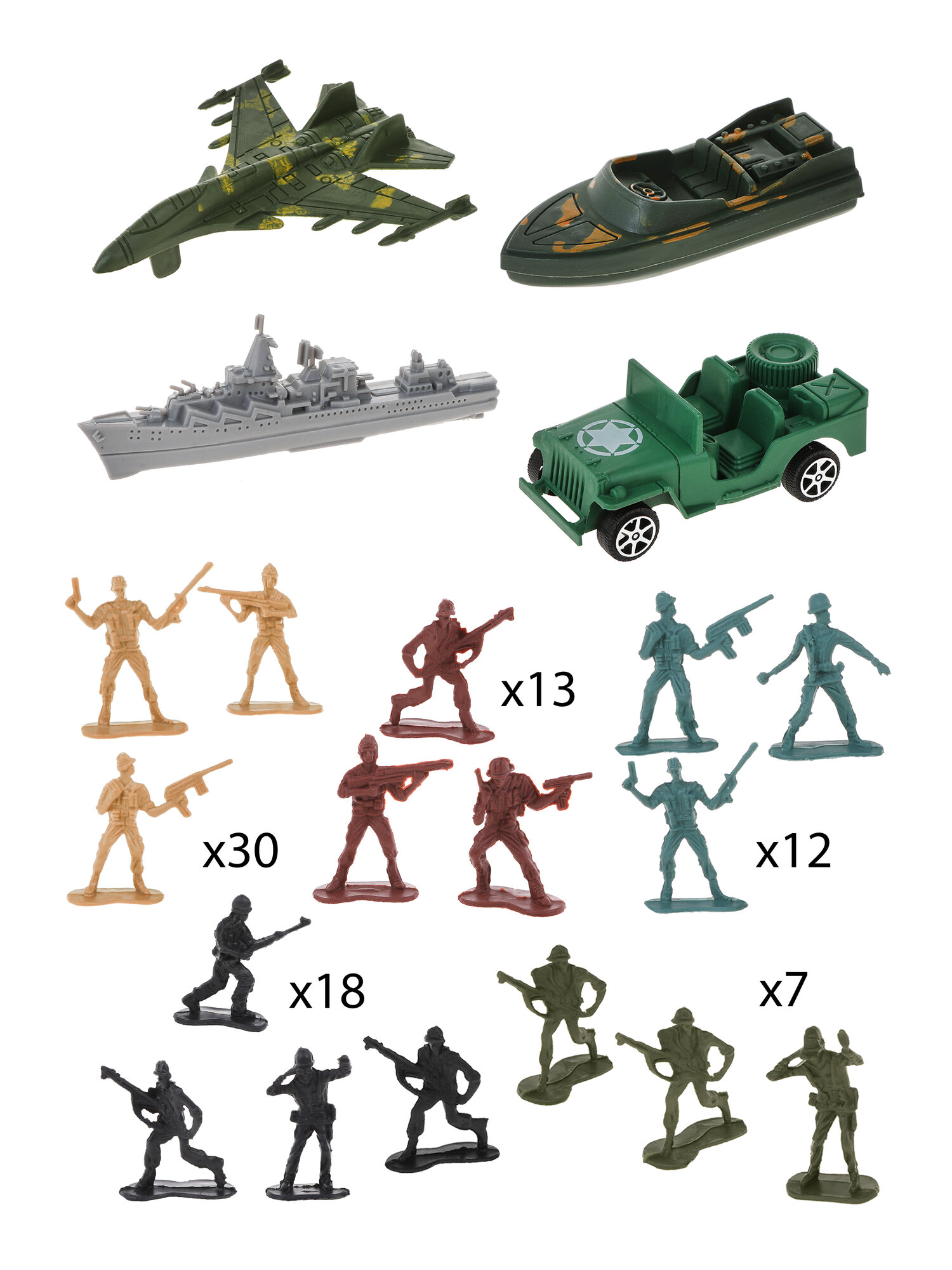 Игровой набор Военный для мальчика, 84 предмета (солдатики, истребитель)