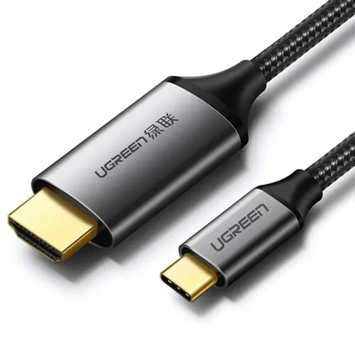 Кабель UGREEN MM142 (25155) USB-C to HDMI Male to Male Cable Aluminum Shell (1 метр) серый 4k usb c to vga dp hdmi compatible mini dp cable type c to hdm thunderbolt 3 adapter for macbook pro samsung s20 4k uhd usb c