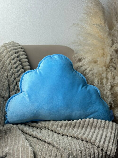Подушка-бортик плюшевая Облако, голубое, 60х37 см