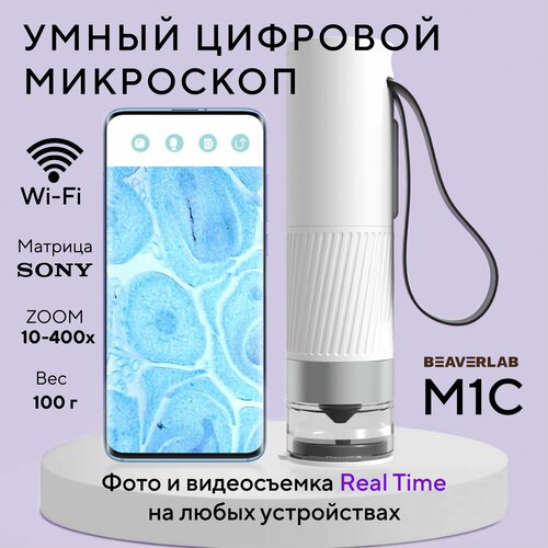 Цифровой микроскоп BeaverLAB M1C (Portable), портативный беспроводной, с WiFi и USB, увеличение до 400 крат, запись фото и видео, трихоскоп