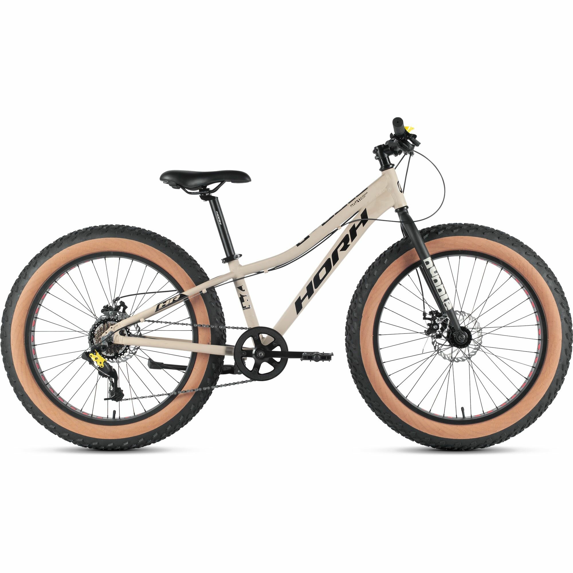 Велосипед подростковый фэтбайк HORH BUBBLE 24" (2024), ригид, fat-bike для мальчиков, алюминиевая рама, 7 скоростей, дисковые механические тормоза, цвет Grey-Black , серый/чёрный цвет, размер рамы 12", для роста 130-145 см