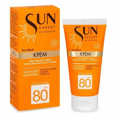 Krassa sun expert крем для защиты лица зоны декольте и татуажа spf80 sun block 50 мл 3уп