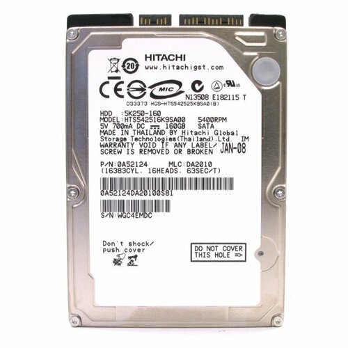 Жесткий диск Hitachi 0A52124 160Gb 5400 SATA 25 HDD 3755₽
