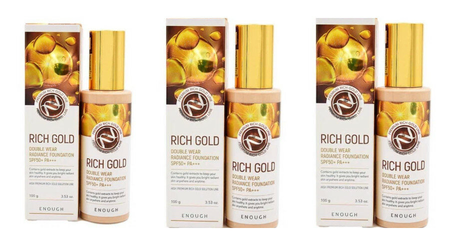 Основа тональная с золотом Enough Premium Rich Gold Double Wear Radiance Foundation, тон 21, 100 мл, 3 шт.