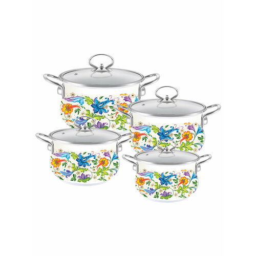 Набор кастрюль VELLEZZA WHITE VZ-1005WT, 3л/4.5л/5.5л/6.5л