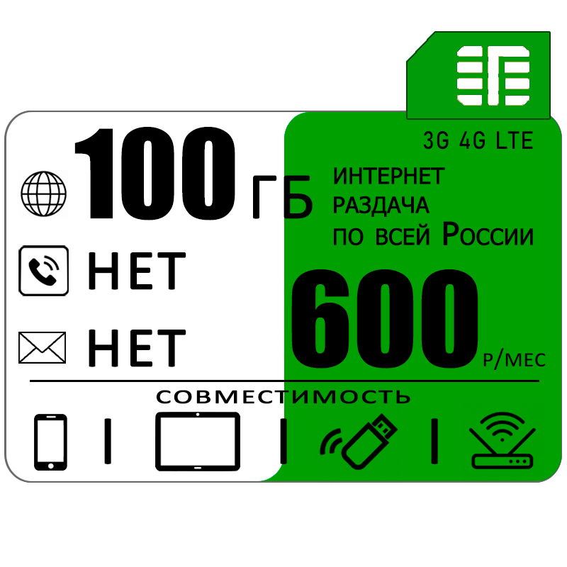 Сим карта 100 гб интернета 3G / 4G по России за 600 руб/мес + любые модемы роутеры планшеты смартфоны + раздача + торренты.