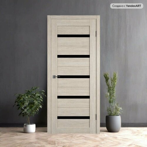 Межкомнатная дверь S1 Капучино 90x200 (Комплект вместе с фурнитурой) Черное стекло