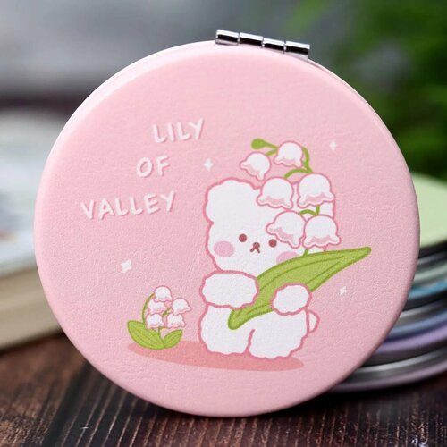 Зеркало карманное iLikeGift Bear lily of valley pink с увеличением 636₽