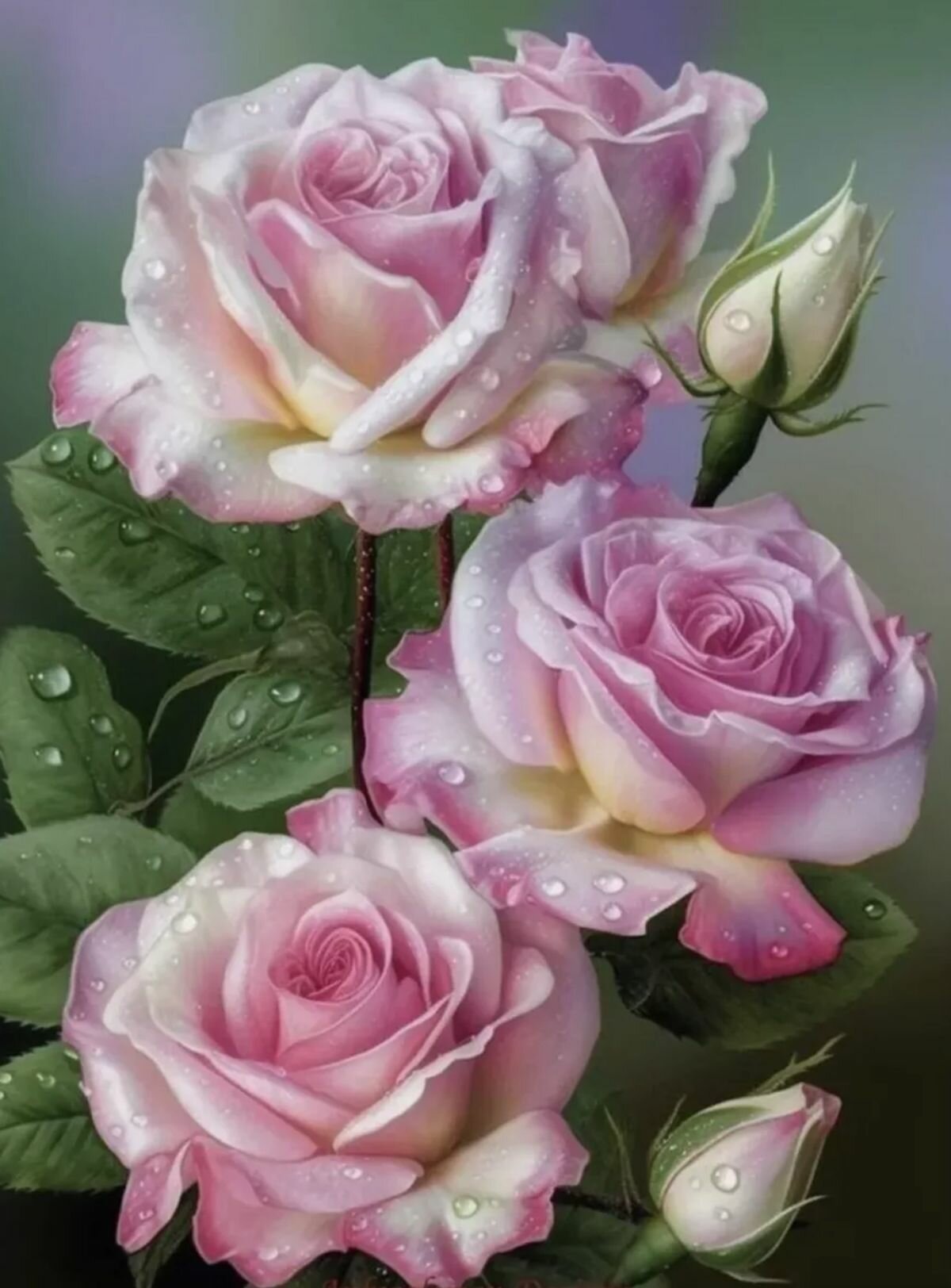 фото Алмазная мозаика без подрамника 45х55 см Розы