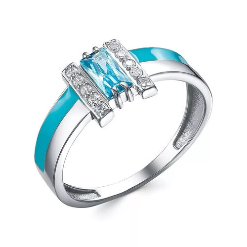 Кольцо Яхонт, серебро, 925 проба, эмаль, фианит, размер 17, бирюзовый, голубой кольцо diamant серебро 925 проба золочение эмаль фианит размер 17 5