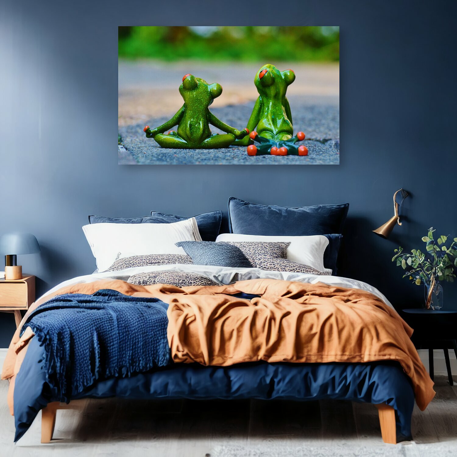 Картина на холсте "Йога, лягушки, расслабленный" на подрамнике 120х75 см. для интерьера