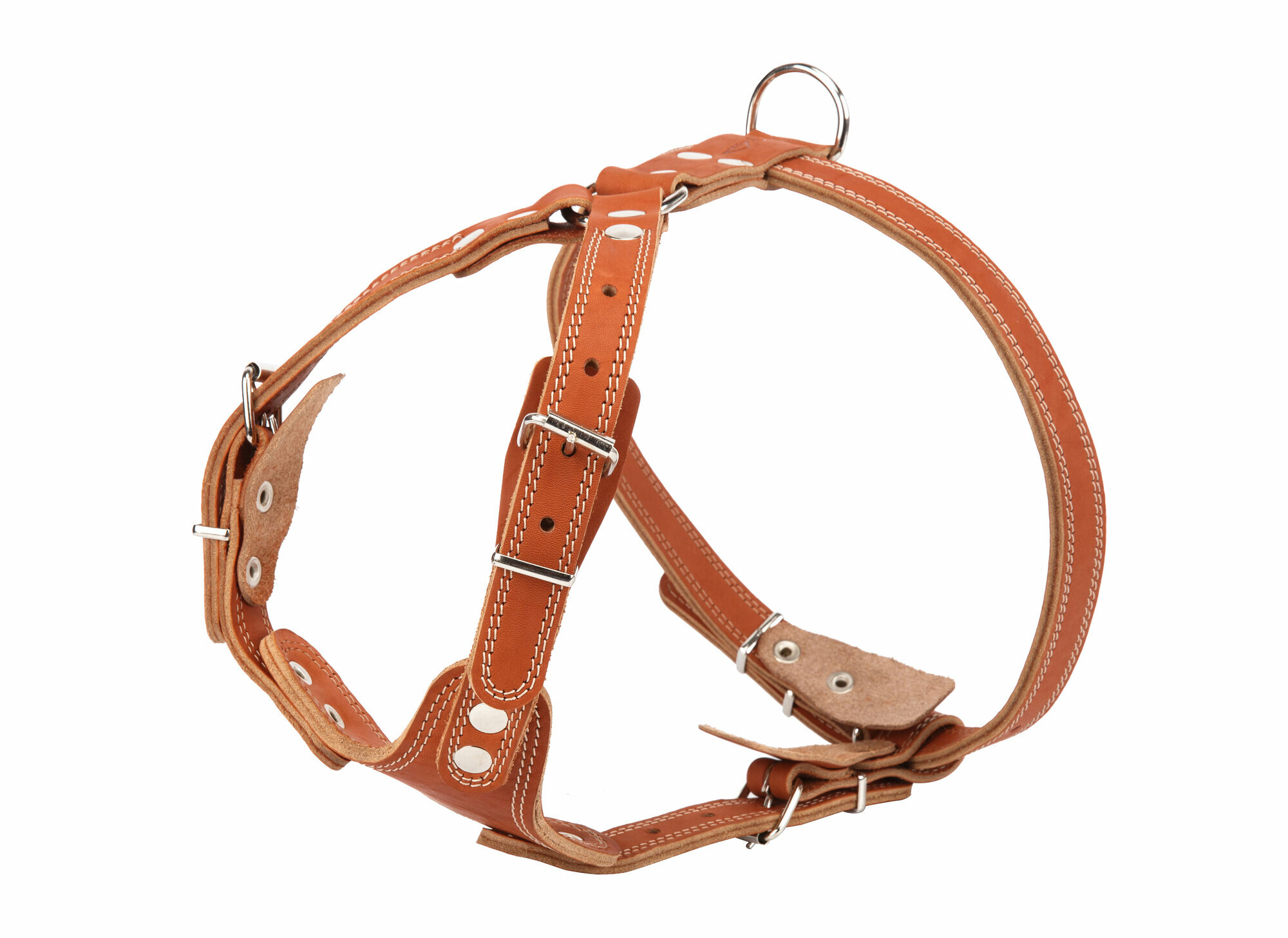 Шлейка аркон кожаная для собак №1 водильная, двухслойный коньячный (80-98 см/25 мм)
