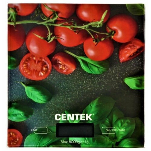 Весы кухонные электронные Centek CT-2462 Черри, стеклянные, до 5 кг, шаг 1 г, LCD, 190 х 200 мм