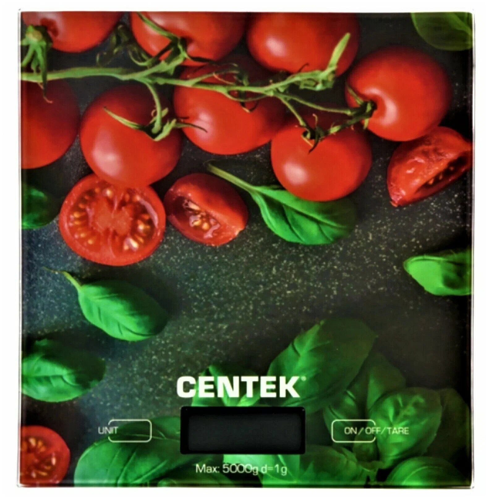 Весы кухонные электронные Centek CT-2462 Черри, стеклянные, до 5 кг, шаг 1 г, LCD, 190 х 200 мм