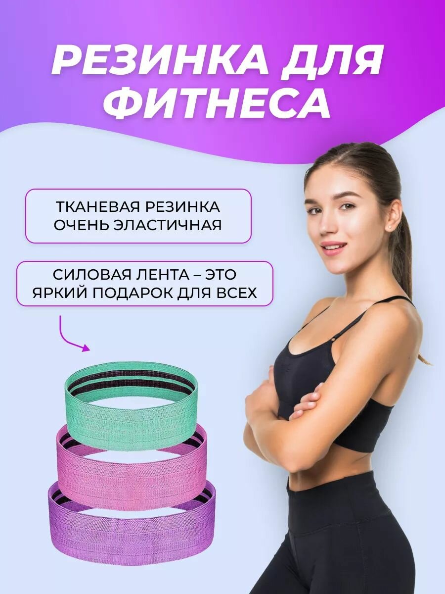 фото Резинки для фитнеса тканевые 3 штуки.
