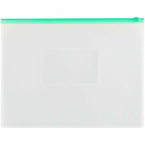 Папка-конверт на zip-молнии OfficeSpace А4, полипропилен, 150мкм, прозрачная, карман, молния зеленая (12 шт)