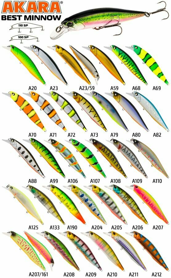 Рыболовная приманка на щуку, окуня, судака Воблер Akara Best Minnow 100мм. 15г. №A209 — фото 1