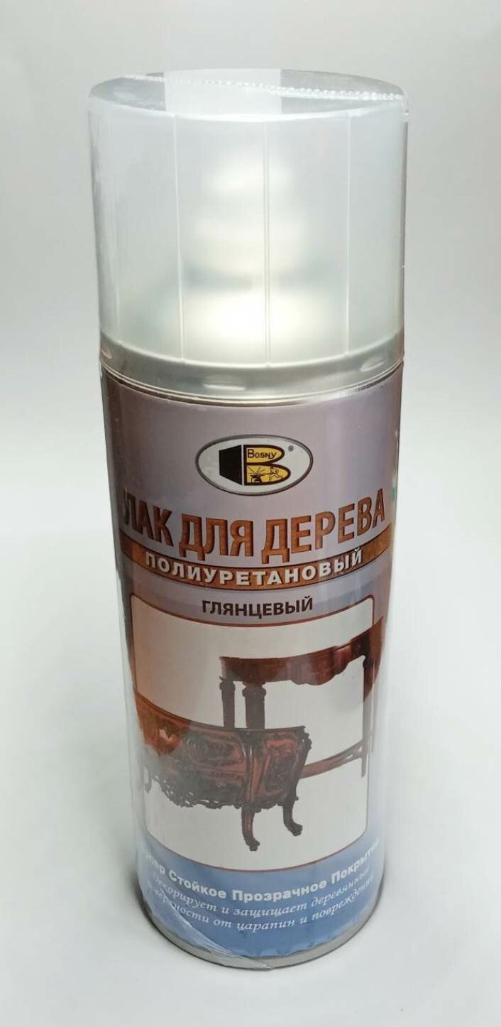 фото Bosny полиуретановое покрытие для дерева, прозрачный, глянцевый лак, однокомпонентный, 520мл