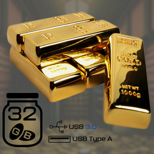Изображение товара Металлическая флешка в виде слитка золота (32 Гб / GB USB 3.0 Золотой/Gold Gold_bar Flash drive Золотой Слиток MT133)