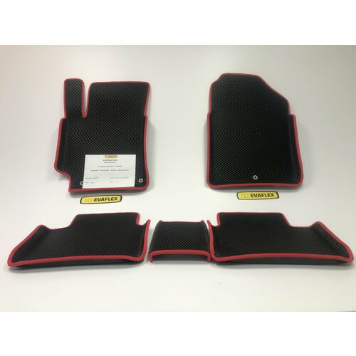 Коврики EVA для Hyundai Elantra 6 поколение (09.2015 - 07.2020) - Комплект в салон - 3D С бортиками - Черный - Красный кант