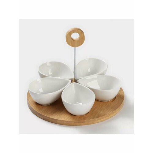 Набор салатников на дерев подставке 5 шт Эстет Лепесток 1966₽