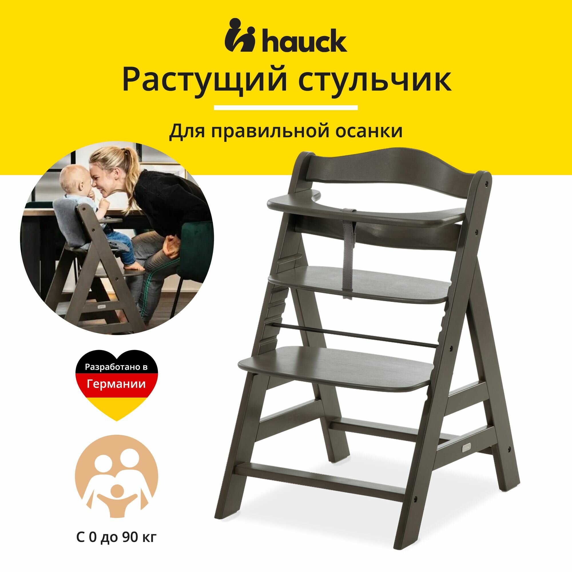 Детский растущий стульчик для кормления Hauck Alpha+ Charcoal деревянный (темно-серый)