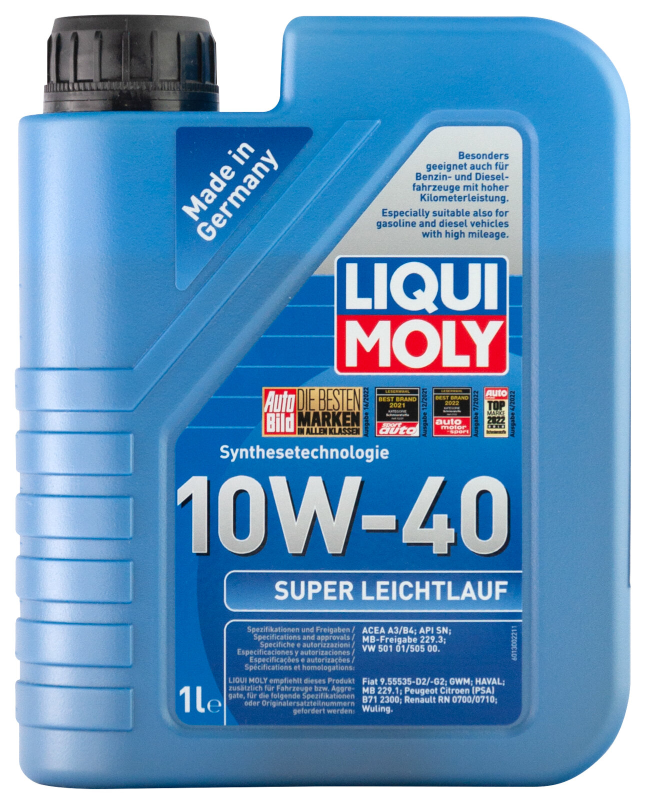 9503 LiquiMoly НС-синт. мот. масло Super Leichtlauf 10W-40 CF/SN A3/B4 (1л)