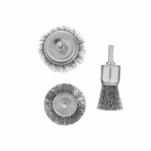 Набор щеток для дрели 1 Плоская 50мм 2 Чашки 25-50мм шпилька Denzel 74491 602₽