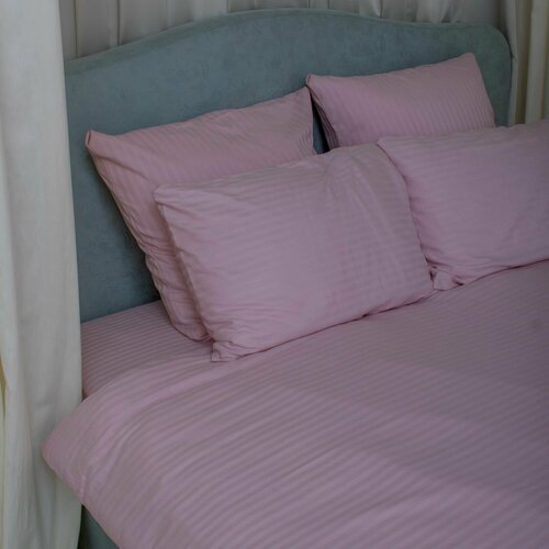 Постельное белье 1,5 спальное, Пудровый, Страйп сатин, наволочки 50х70