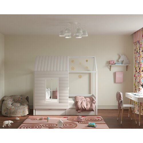 Одноярусная кровать-домик 16080 с ящиками имитация окна и крыши 36700₽