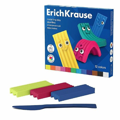 Пластилин классический ErichKrause Color Friends 12 цветов со стеком 180 г 61341 332₽