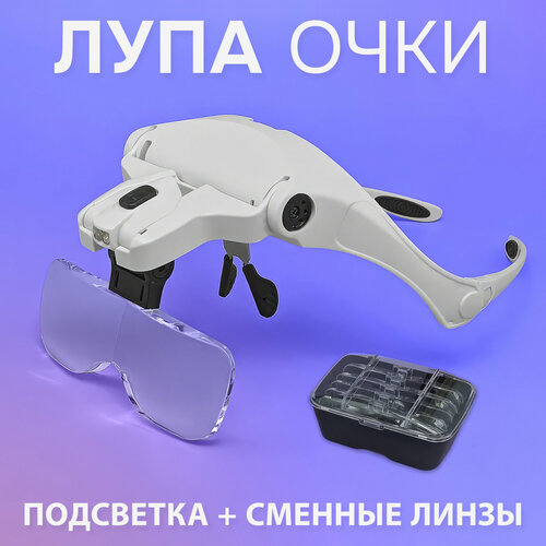 Лупа очки с подсветкой и набором линз (mg9892b2)
