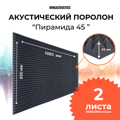 Акустический поролон Пирамида 45мм 2 листа 1980х990х45мм темно-серого цвета
