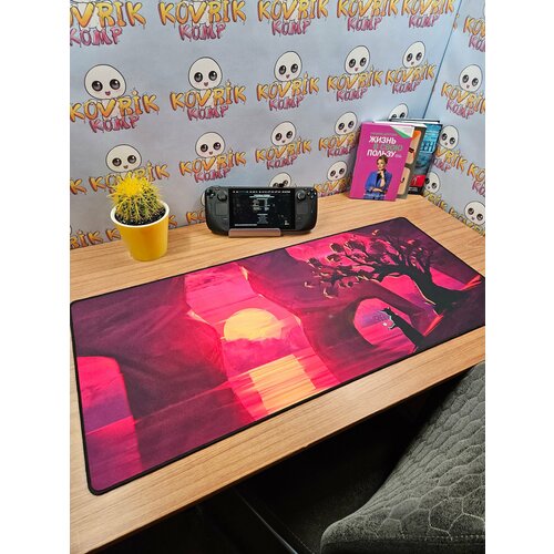 Большой игровой коврик для мышки с принтом, 90х40 см, Красный восход . Компьютерный ковер под клавиатуру и мышь на весь стол.