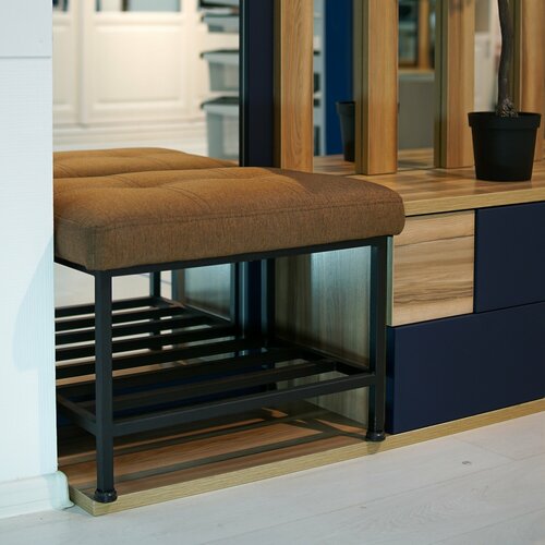 Банкетка Frenesie текстиль/металлическая, с сиденьем, с отделением для обуви, коричневая, 60х40х45 см.