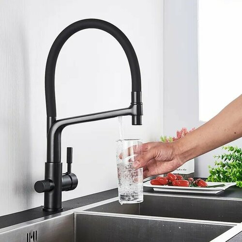 Смеситель кухонный с подвижной лейкой и изливом фильтра. Смеситель из нержавеющей стали. смеситель для кухни