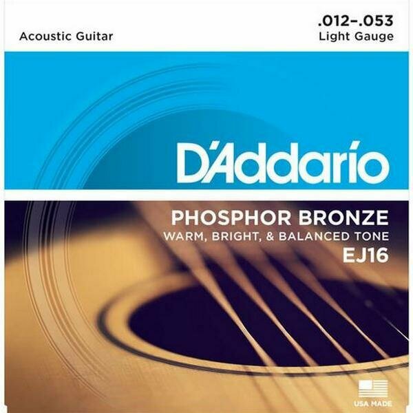 Струны D'Addario Phosphor Bronze Acoustic 12-53 (EJ16). Оригинальные, США!