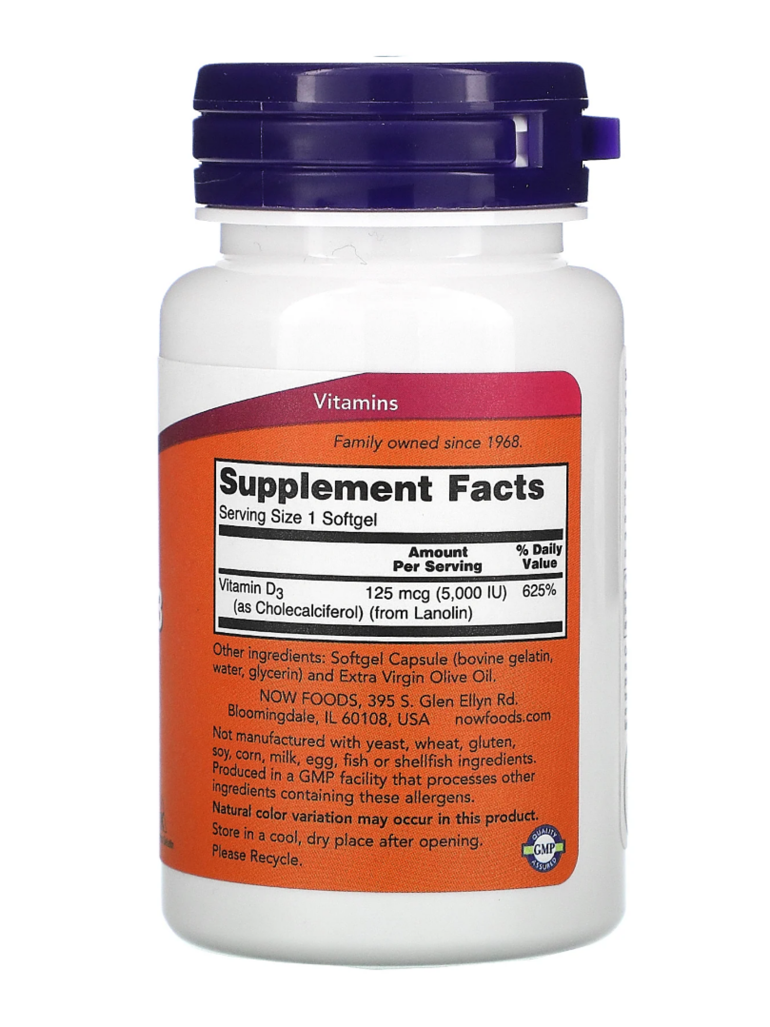 Картинки NOW Vitamin D3 5000 IU, Витамин Д3 (холекальциферол), 120 мягких капсул, Для иммунитета, для здоровья костей и зубов